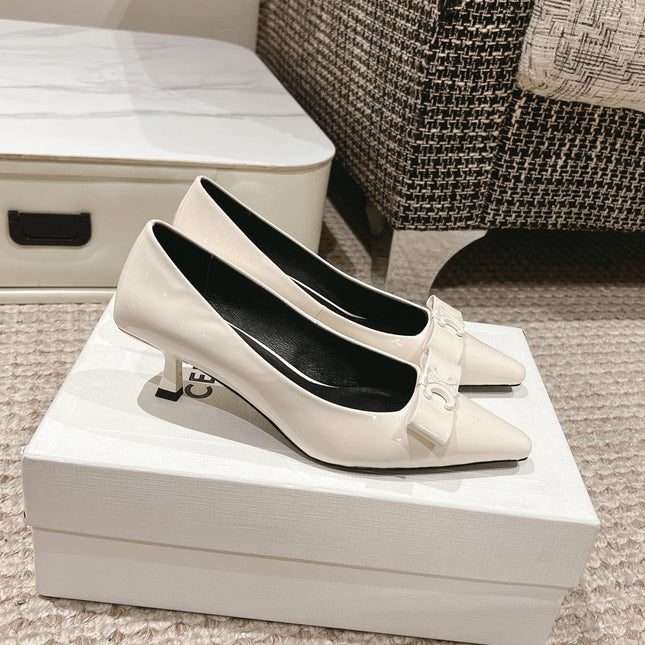 TRIOMPHE HIGH PUMP 5 CM IN WHITE PATENT CALFSKIN