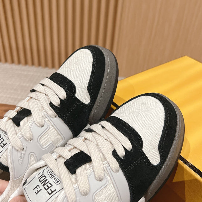 FENDI MATCH TRAINER IN BLACK MIX WHITE CALFSKIN AND HIGH-DENSIITY FABRIC