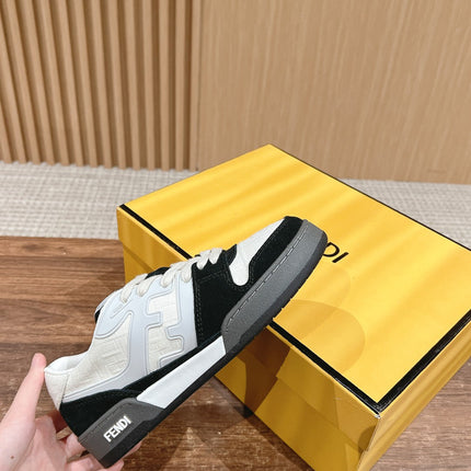 FENDI MATCH TRAINER IN BLACK MIX WHITE CALFSKIN AND HIGH-DENSIITY FABRIC
