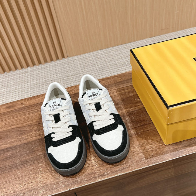 FENDI MATCH TRAINER IN BLACK MIX WHITE CALFSKIN AND HIGH-DENSIITY FABRIC