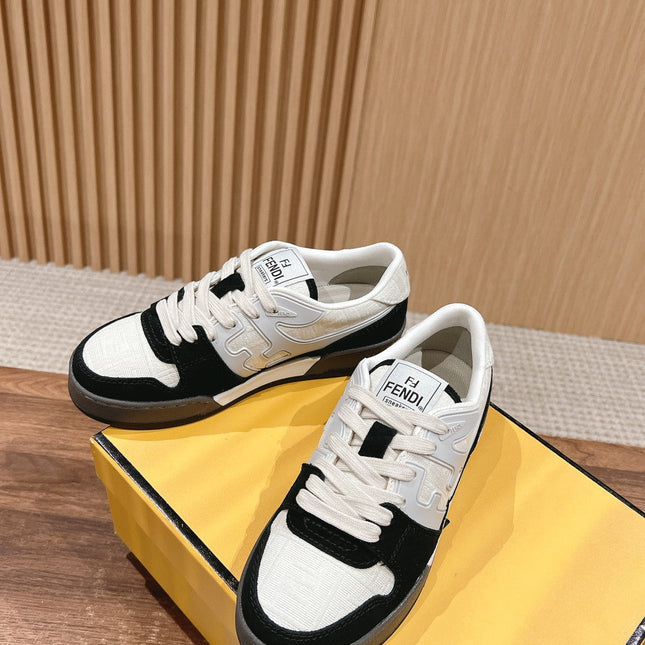 FENDI MATCH TRAINER IN BLACK MIX WHITE CALFSKIN AND HIGH-DENSIITY FABRIC