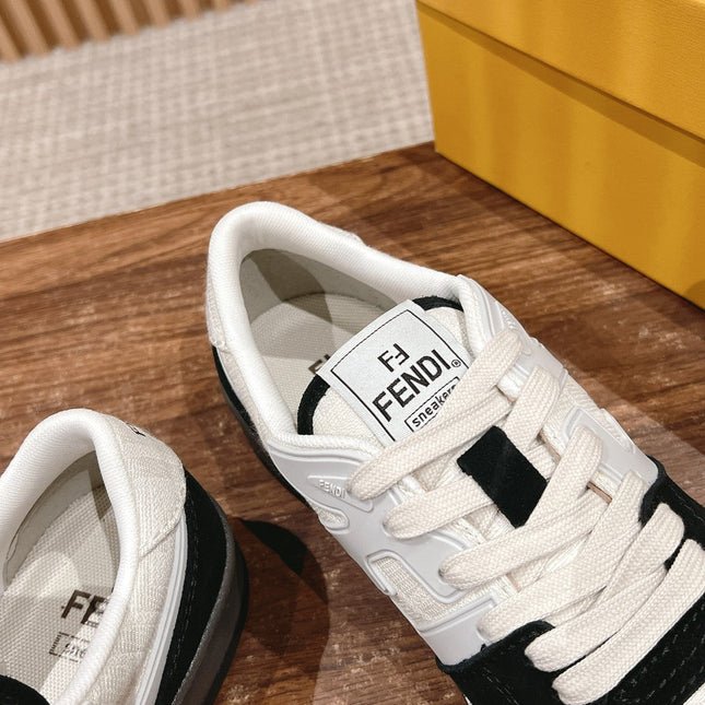 FENDI MATCH TRAINER IN BLACK MIX WHITE CALFSKIN AND HIGH-DENSIITY FABRIC