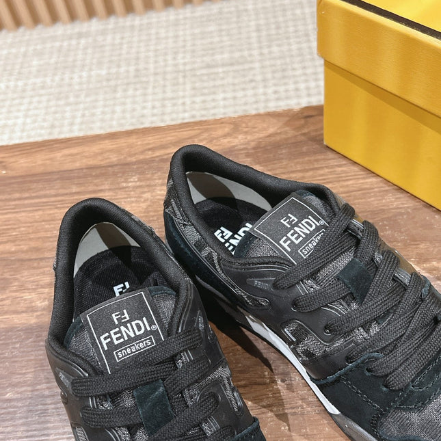 FENDI MATCH TRAINER IN BLACK CALFSKIN AND HIGH-DENSIITY FABRIC