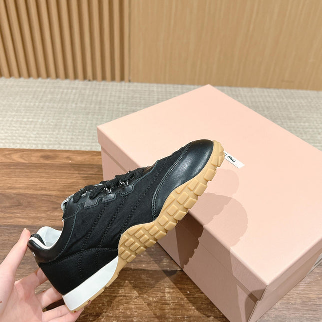 RUNNING SNEAKERS IN BLACK LAMBSKIN AND FABRIC ANTI-SLIP RUBBER SOLE