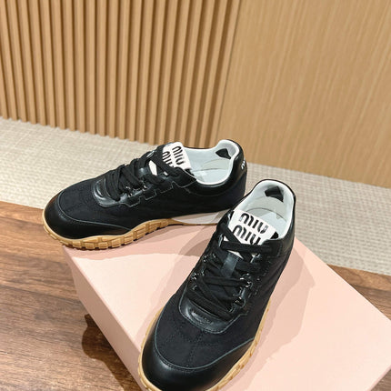 RUNNING SNEAKERS IN BLACK LAMBSKIN AND FABRIC ANTI-SLIP RUBBER SOLE