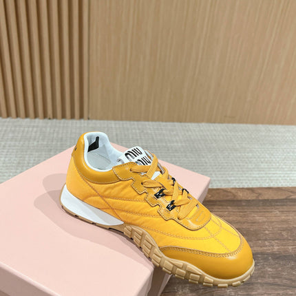RUNNING SNEAKERS IN YELLOW LAMBSKIN AND FABRIC ANTI-SLIP RUBBER SOLE