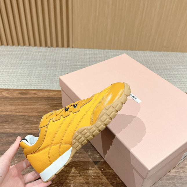 RUNNING SNEAKERS IN YELLOW LAMBSKIN AND FABRIC ANTI-SLIP RUBBER SOLE