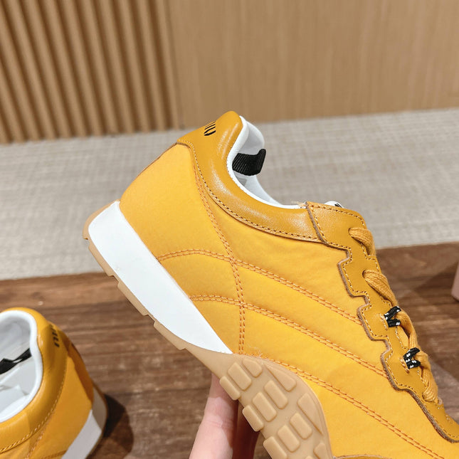 RUNNING SNEAKERS IN YELLOW LAMBSKIN AND FABRIC ANTI-SLIP RUBBER SOLE
