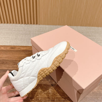 RUNNING SNEAKERS IN WHITE LAMBSKIN AND FABRIC ANTI-SLIP RUBBER SOLE