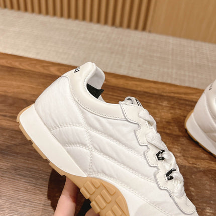 RUNNING SNEAKERS IN WHITE LAMBSKIN AND FABRIC ANTI-SLIP RUBBER SOLE