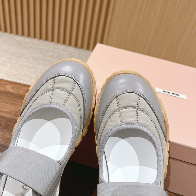 BALLET SHOES IN GRAY LAMBSKIN AND FABRIC ANTI-SLIP RUBBER SOLE