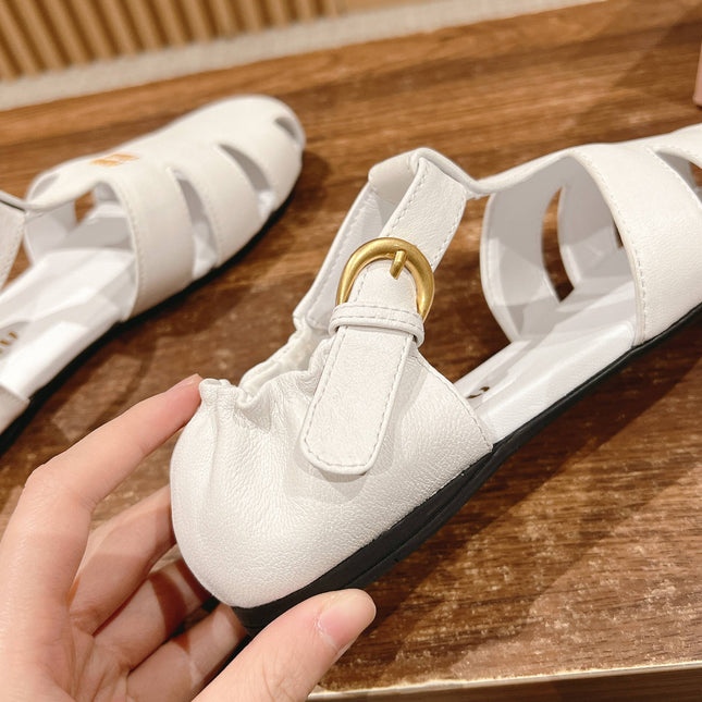FISHERMAN BUCKLE SANDALS IN WHITE LAMBSKIN