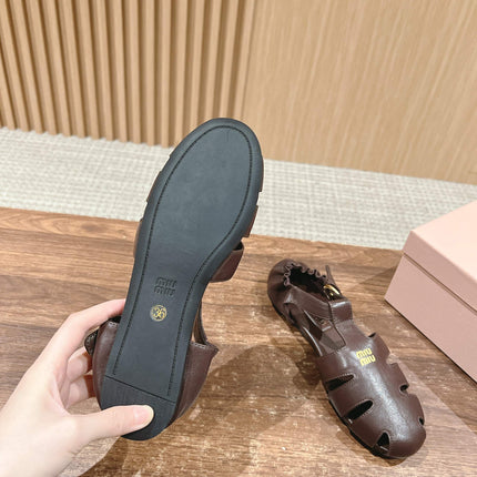 FISHERMAN BUCKLE SANDALS IN COCOA BROWN LAMBSKIN