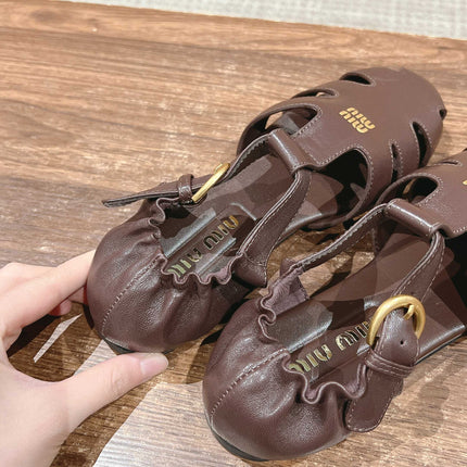 FISHERMAN BUCKLE SANDALS IN COCOA BROWN LAMBSKIN