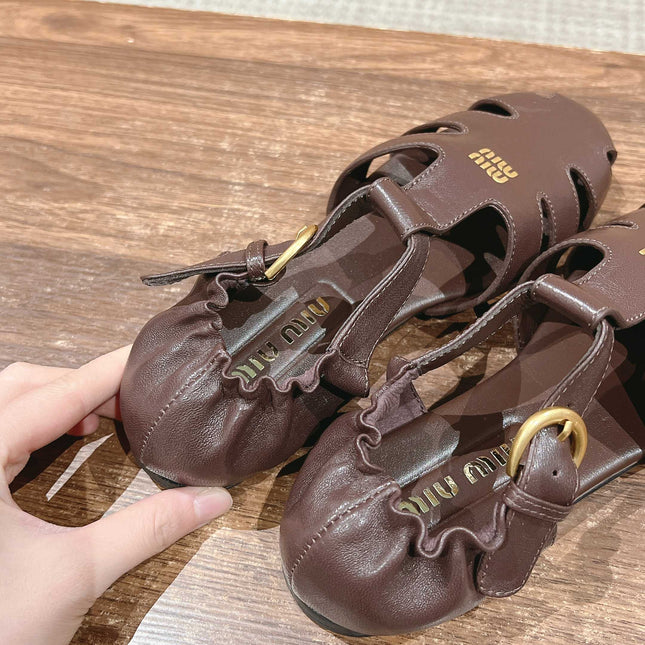 FISHERMAN BUCKLE SANDALS IN COCOA BROWN LAMBSKIN