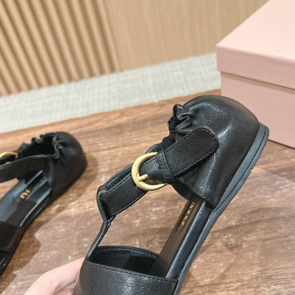 FISHERMAN BUCKLE SANDALS IN BLACK LAMBSKIN