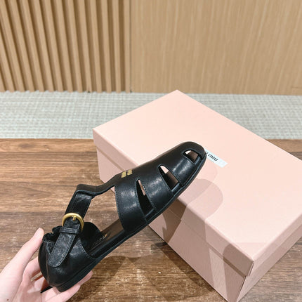 FISHERMAN BUCKLE SANDALS IN BLACK LAMBSKIN