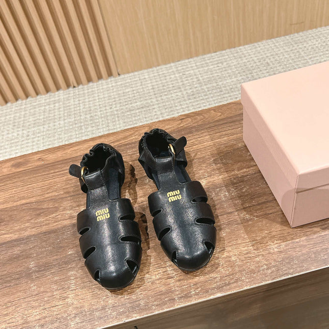 FISHERMAN BUCKLE SANDALS IN BLACK LAMBSKIN