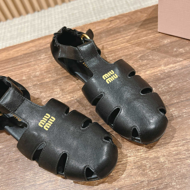 FISHERMAN BUCKLE SANDALS IN BLACK LAMBSKIN