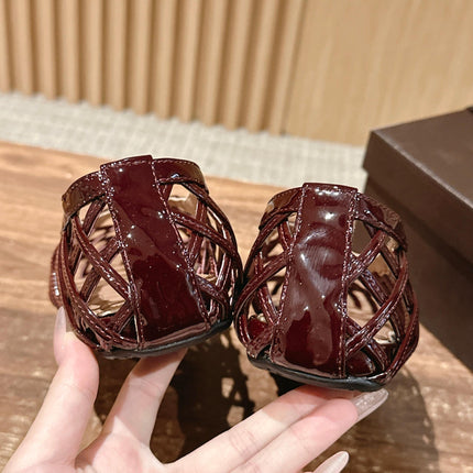 ALAIA MESH BALLET FLATS 25S IN DARK RED LAMBSKIN