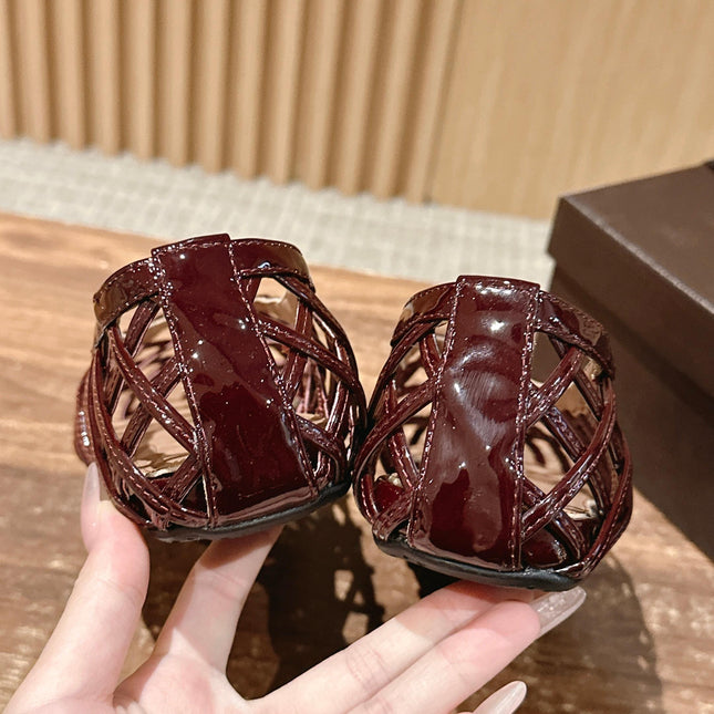 ALAIA MESH BALLET FLATS 25S IN DARK RED LAMBSKIN