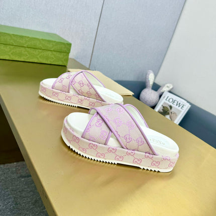 GG SLIDE SANDAL PASTEL PINK CANVAS CROSS STRAPS