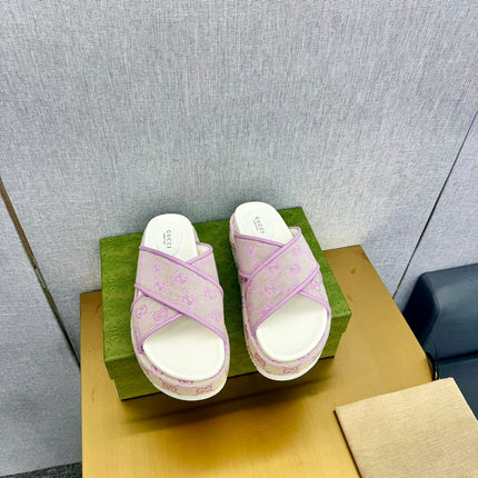 GG SLIDE SANDAL PASTEL PINK CANVAS CROSS STRAPS