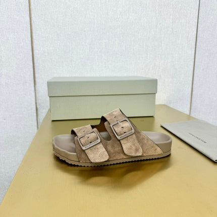 BIRKENSTOCK SLIPPERS IN LIGHT BROWN SUEDE