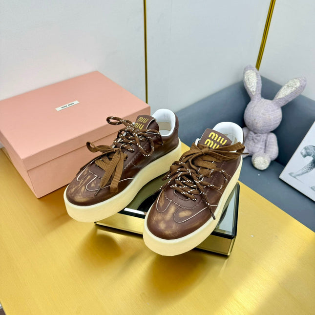 THICK-SOLED RETRO SNEAKERS IN BROWN SMOOTH LAMBSKIN