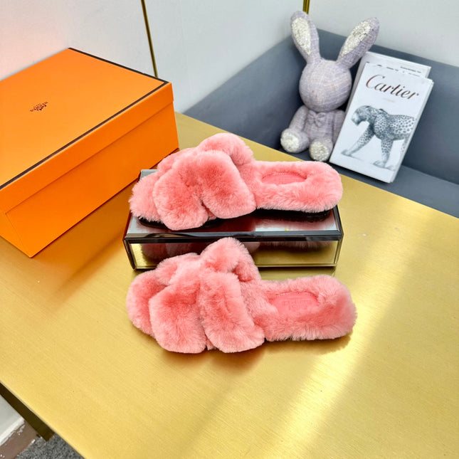 0RAN SHEARLING SANDALS DARK PINK