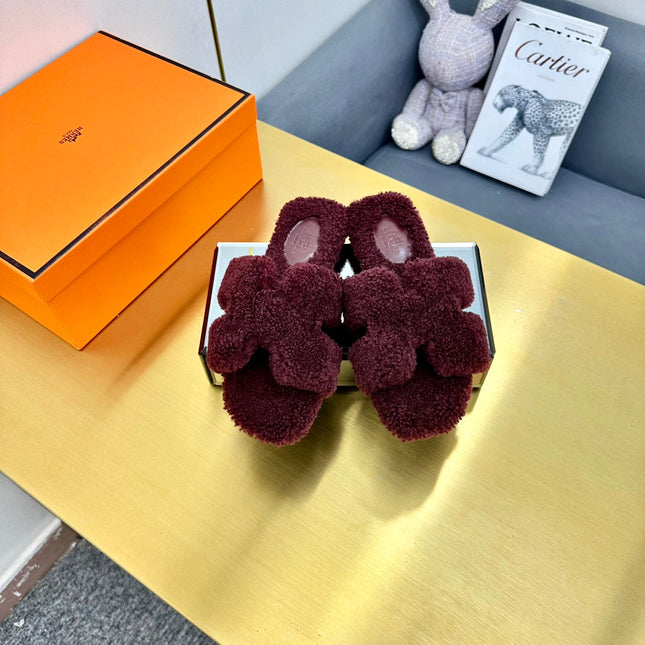 0RAN SHEARLING SANDALS MAHOGANY RED