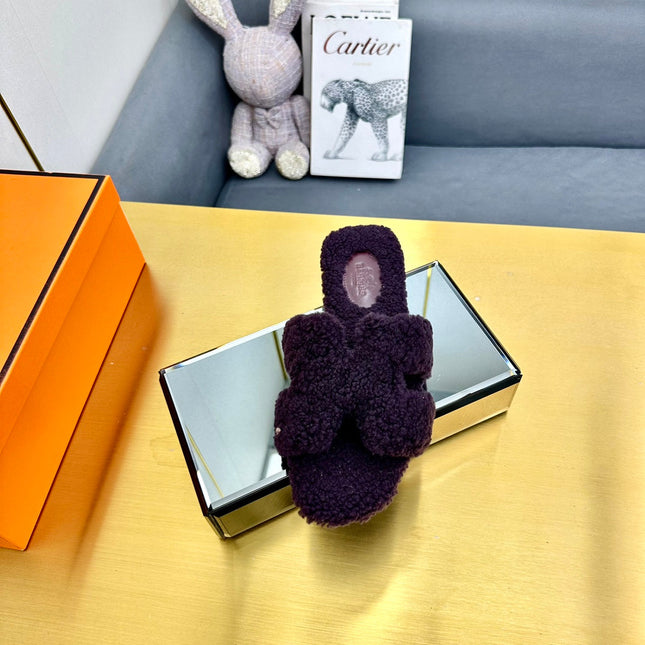 0RAN SHEARLING SANDALS EGGPLANT PURPLE