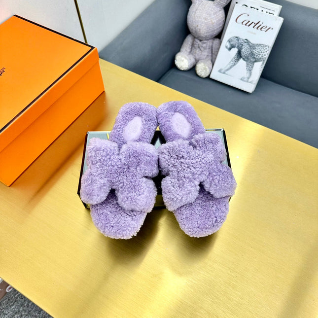 0RAN SHEARLING SANDALS PERIWINKLE PURPLE