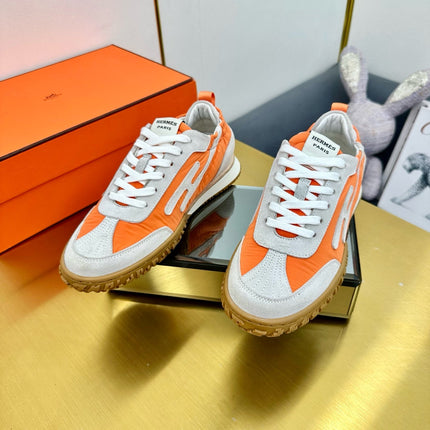 JET SNEAKER IN PALE GRAY SUEDE MIX ORANGE CALFSKIN