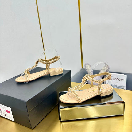 CC SANDAL 25S IN BEIGE CALFSKIN WITH GOLD HARDWARE