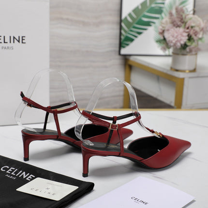 HIGH 5 CM SLINGBACK IN CHERRY RED CALFSKIN WITH GOLD LOGO