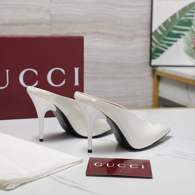 GG HEELED MULES 105 IN WHITE CALFSKIN