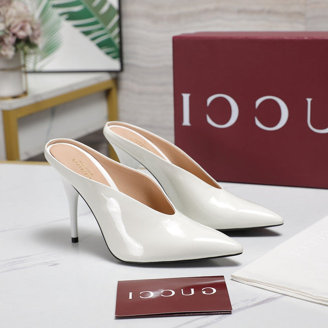 GG HEELED MULES 105 IN WHITE CALFSKIN