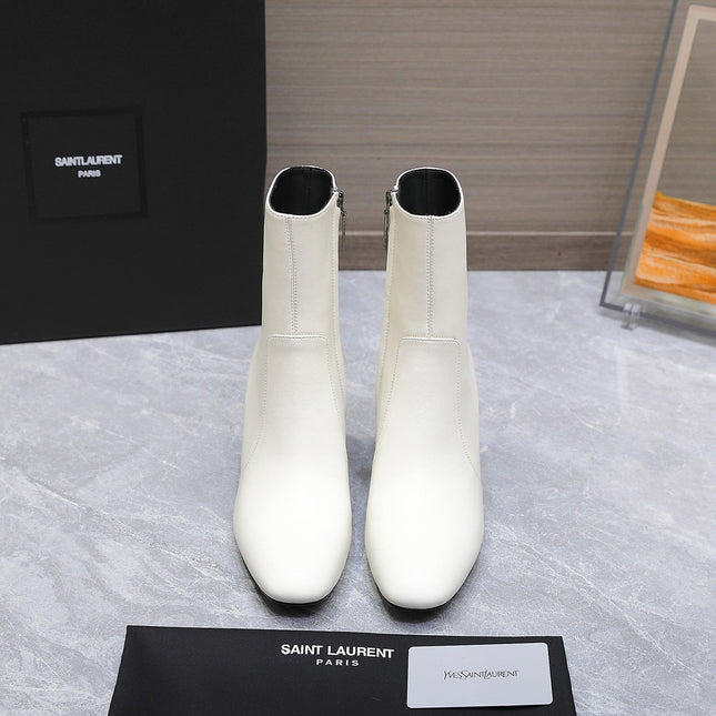 YSL 25S ANKLE BOOTS 70 MM IN WHITE LAMBSKIN