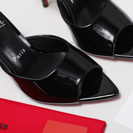 DOLLY SLIDE SANDALS 100MM IN BLACK CALFSKIN