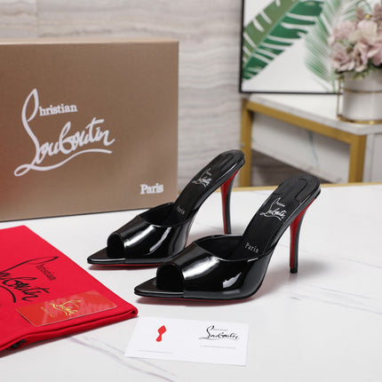 DOLLY SLIDE SANDALS 100MM IN BLACK CALFSKIN