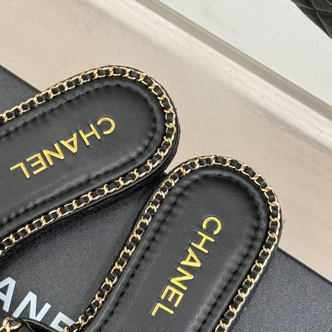 FLAT CHAIN HEART SLIPPER IN BLACK LAMBSKIN