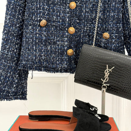 FLAT SANDALS IN BLACK SUEDUE AND LAMBSKIN