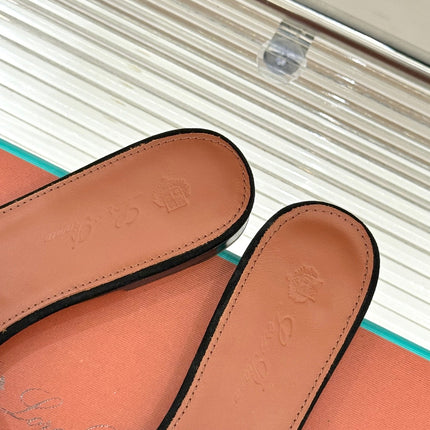 FLAT SANDALS IN BLACK SUEDUE AND LAMBSKIN