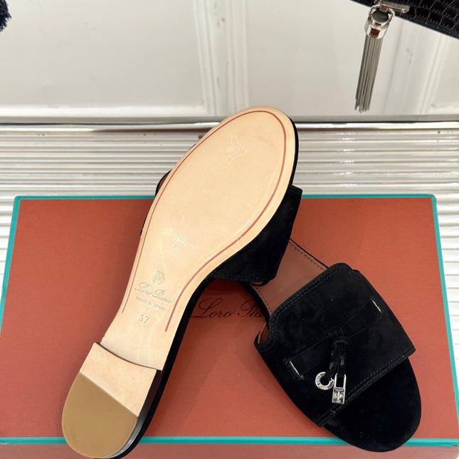 FLAT SANDALS IN BLACK SUEDUE AND LAMBSKIN