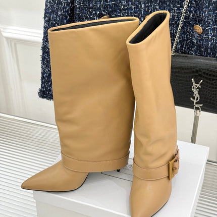 BALMAIN 25S ANTHEM BOOTS IN LIGHT CARAMEL CALFSKIN