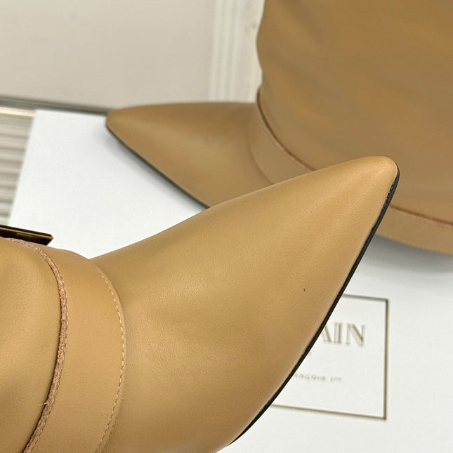 BALMAIN 25S ANTHEM BOOTS IN LIGHT CARAMEL CALFSKIN