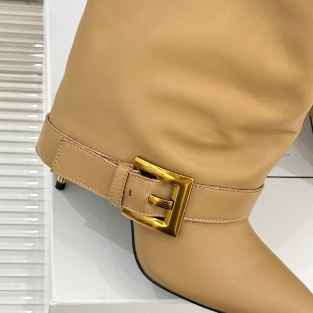 BALMAIN 25S ANTHEM BOOTS IN LIGHT CARAMEL CALFSKIN