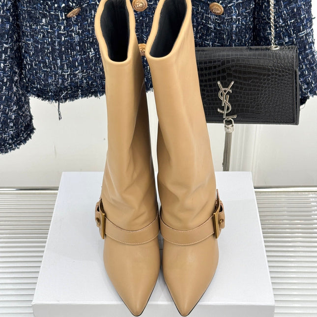 BALMAIN 25S ANTHEM BOOTS IN LIGHT CARAMEL CALFSKIN
