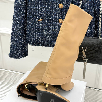 BALMAIN 25S ANTHEM BOOTS IN LIGHT CARAMEL CALFSKIN